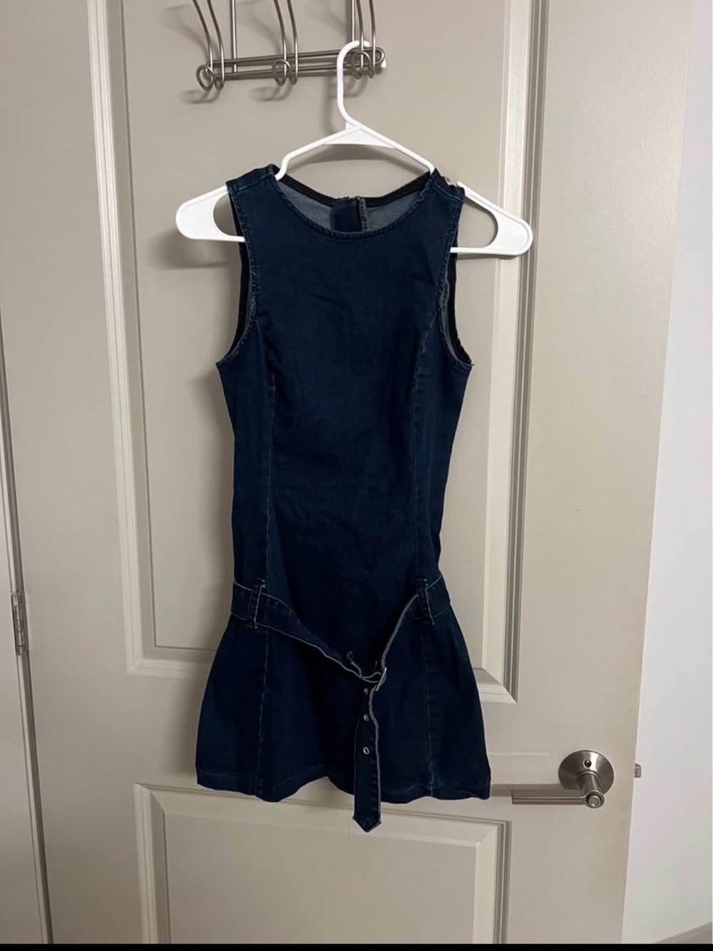 Denim Sleeveless Mini Dress with Belt